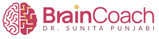 braincoach BrainCoach logo featuring a stylized brain design in pink and gold with circuit-like pathways, followed by 'BrainCoach' in burgundy text and 'Dr. Sunita Punjabi' in gray text below